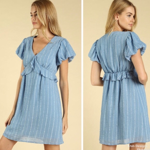 Pretty blue bubble sleeve v neck dress size small - Picture 8 of 8